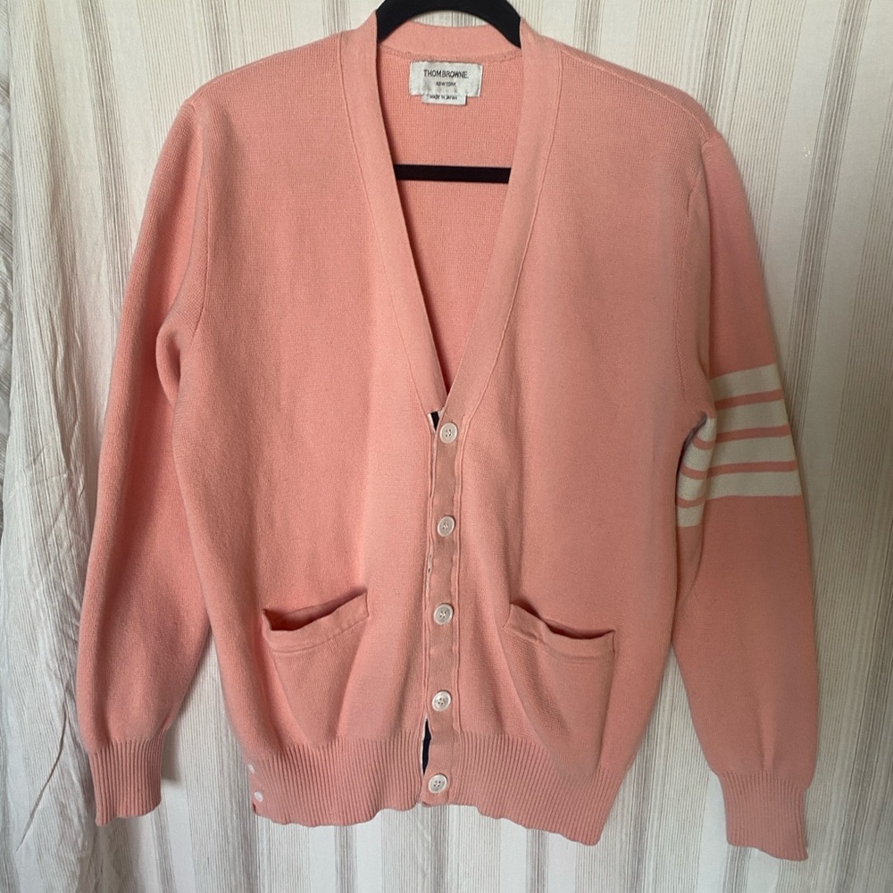 Thom Browne Inspired 4-Bar Cotton Cardigan